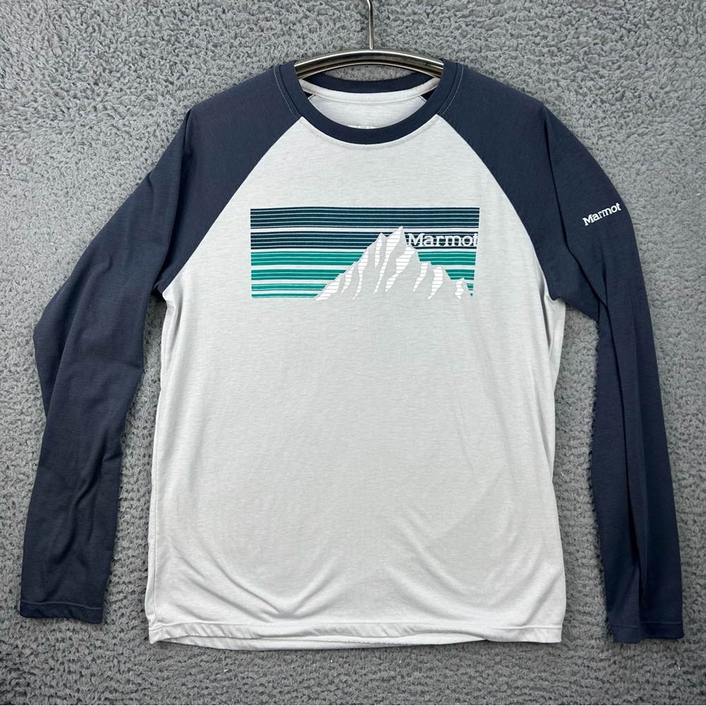Marmot Shirt Medium 3/4 Sleeve Raglan Logo Tee‎ Cotton/Poly Blend Hiking Outdoor
